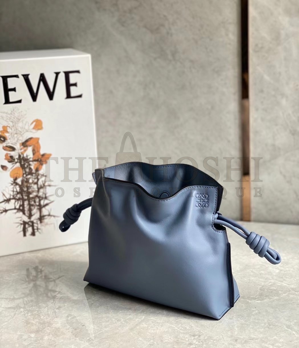 L0ew* Mini Flamenco Clutch Bag In Atlantic Blue Calfskin Master Quality