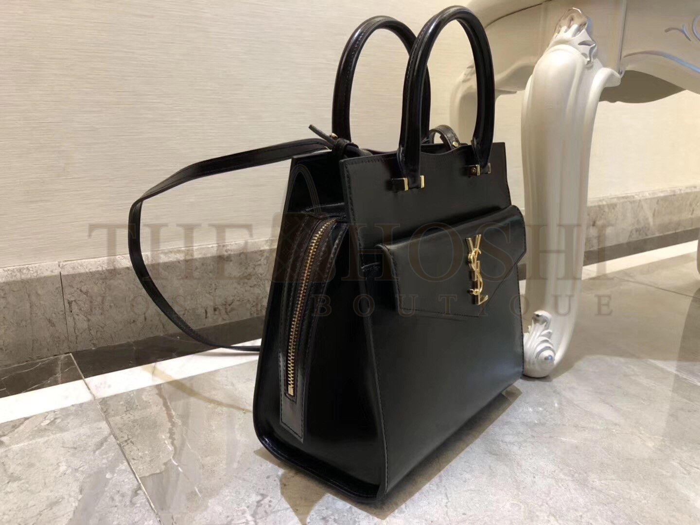 Sa1nt Lau*nt Uptown Small Tote In Black Smooth Leather Master Quality