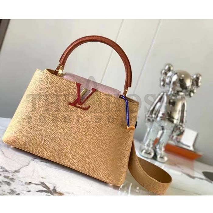 L0vis Vvtt0n LV Women Capucines MM Handbag Arizona Brown Cognac Taurillon Cowhide Leather Master Quality