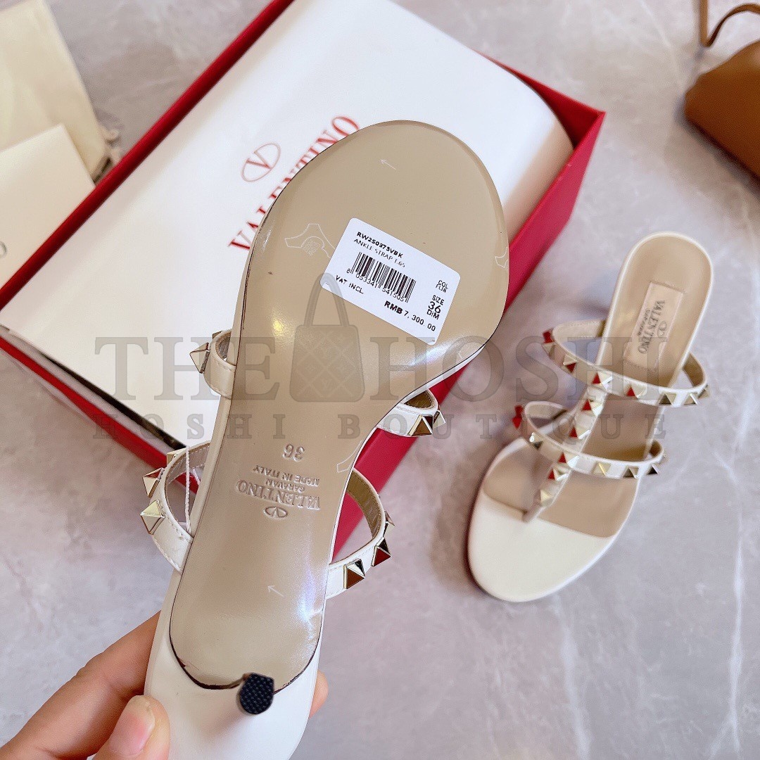 Va1e*ntin0 Rockstud Flip Flop Sandals 50mm In White Calfskin Master Quality