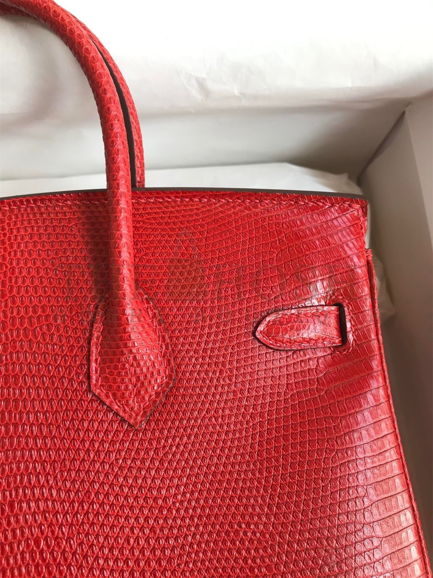 H**me5 Birkin 25 Retourne Handmade Bag In Red Lizard Leather Master Quality