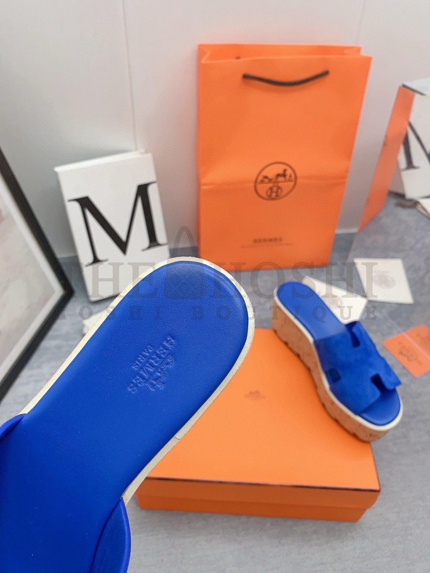 H**me5 Eze 30 Cork Platform Sandals in Blue Suede Leather Master Quality