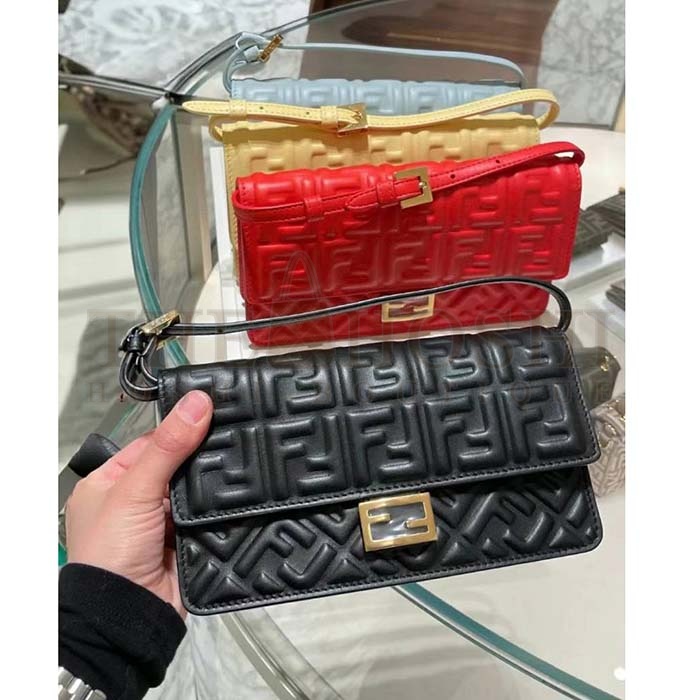 F**di Women FF Wallet On Chain Baguette Black Nappa Leather Wallet Master Quality