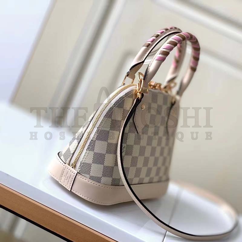 L0vis Vvtt0n LV Women Alma BB Handbag Beige Damier Azur Coated Canvas Master Quality
