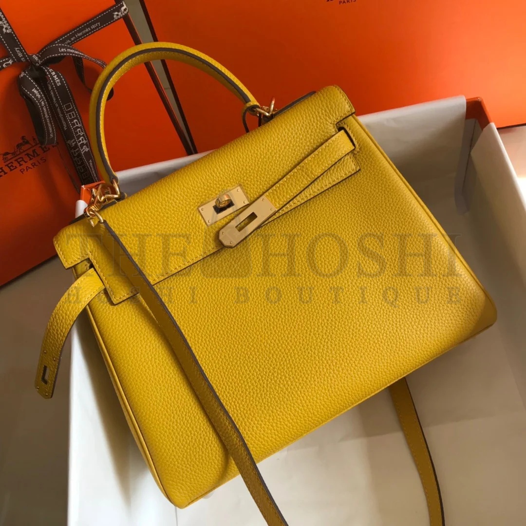 H**me5 Kelly 32cm Retourne Bag in Yellow Clemence Leather GHW Master Quality
