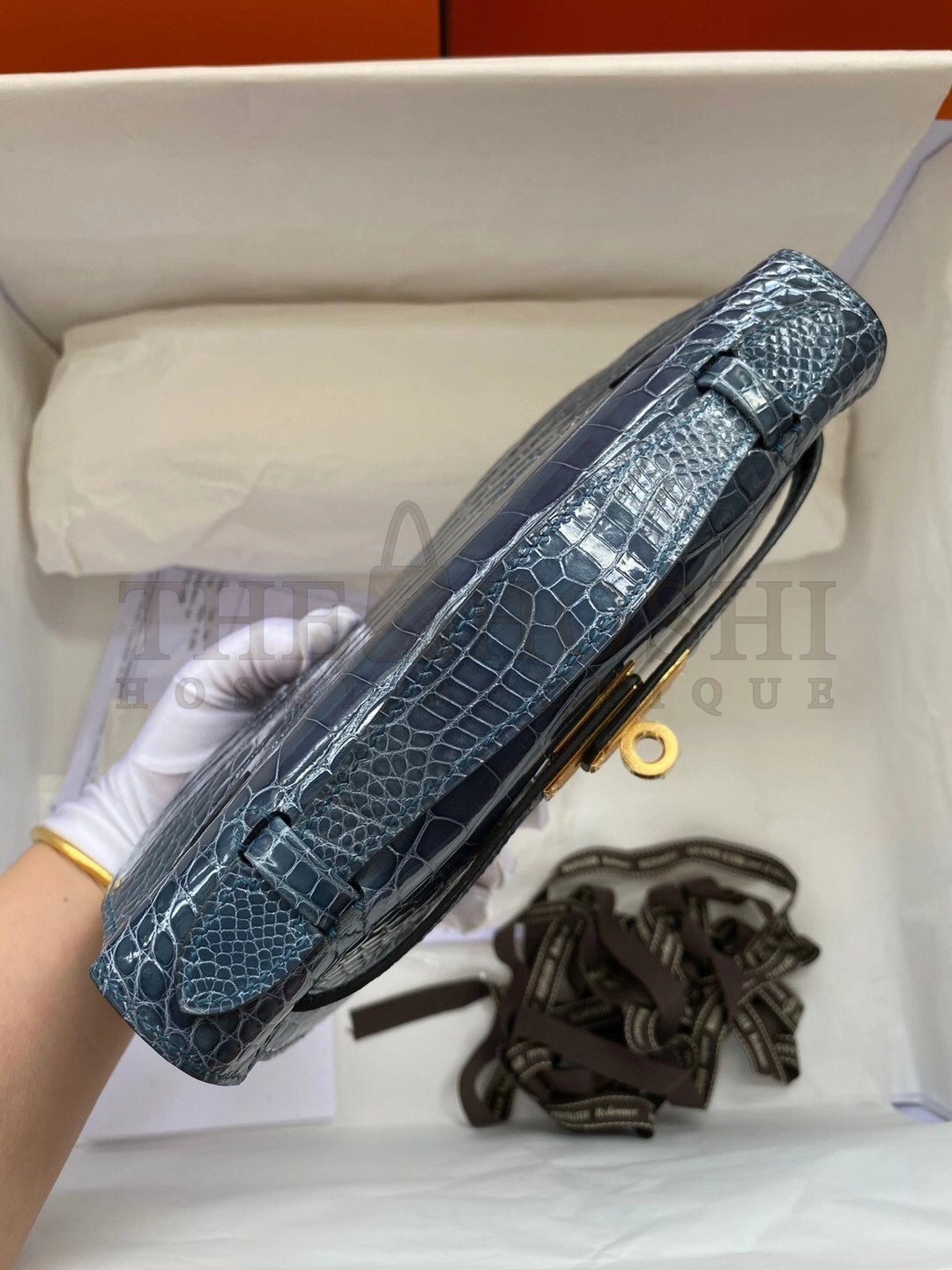 H**me5 Blue Shiny Alligator Crocodile Kelly Pochette Bag Master Quality