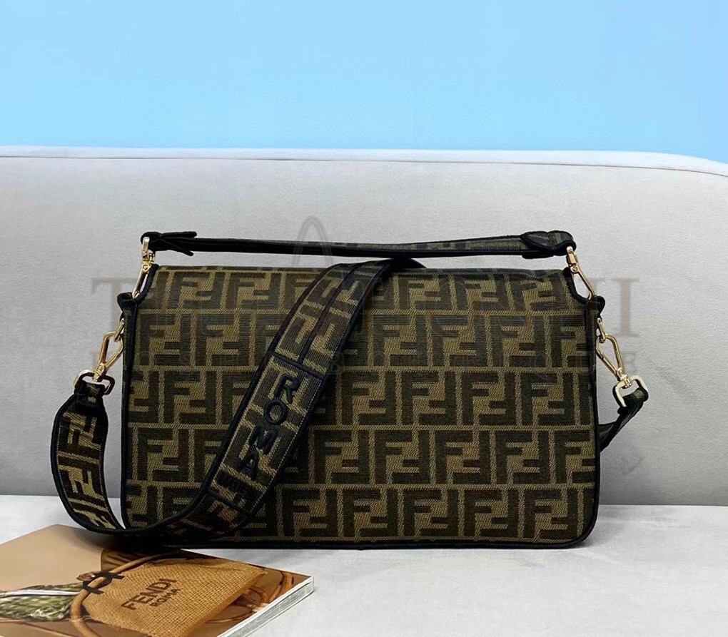 F**di Large Baguette Bag In Brown FF Jacquard Fabric Master Quality