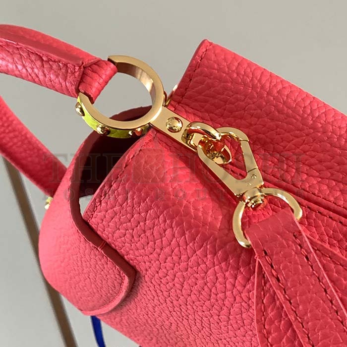 L0vis Vvtt0n LV Women Capucines Mini Handbag Dragon Fruit Pink Cedrat Taurillon Leather Master Quality