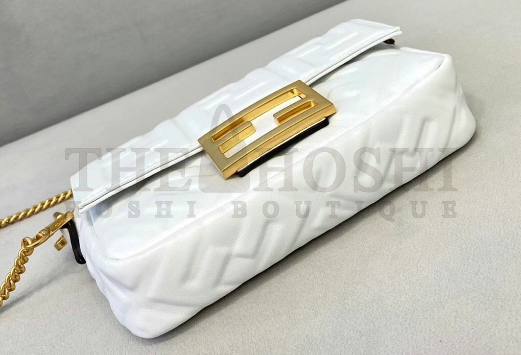 F**di Small Baguette Bag In White FF Nappa Leather Master Quality