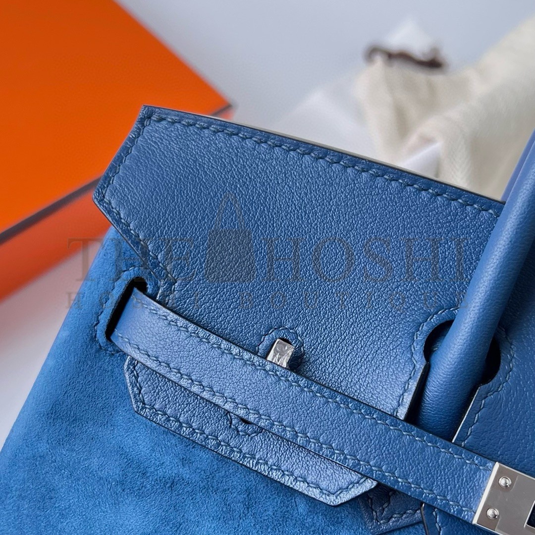 H**me5 Birkin 25 Grizzly Bag in Blue Veau Doblis and Swift Leather Master Quality
