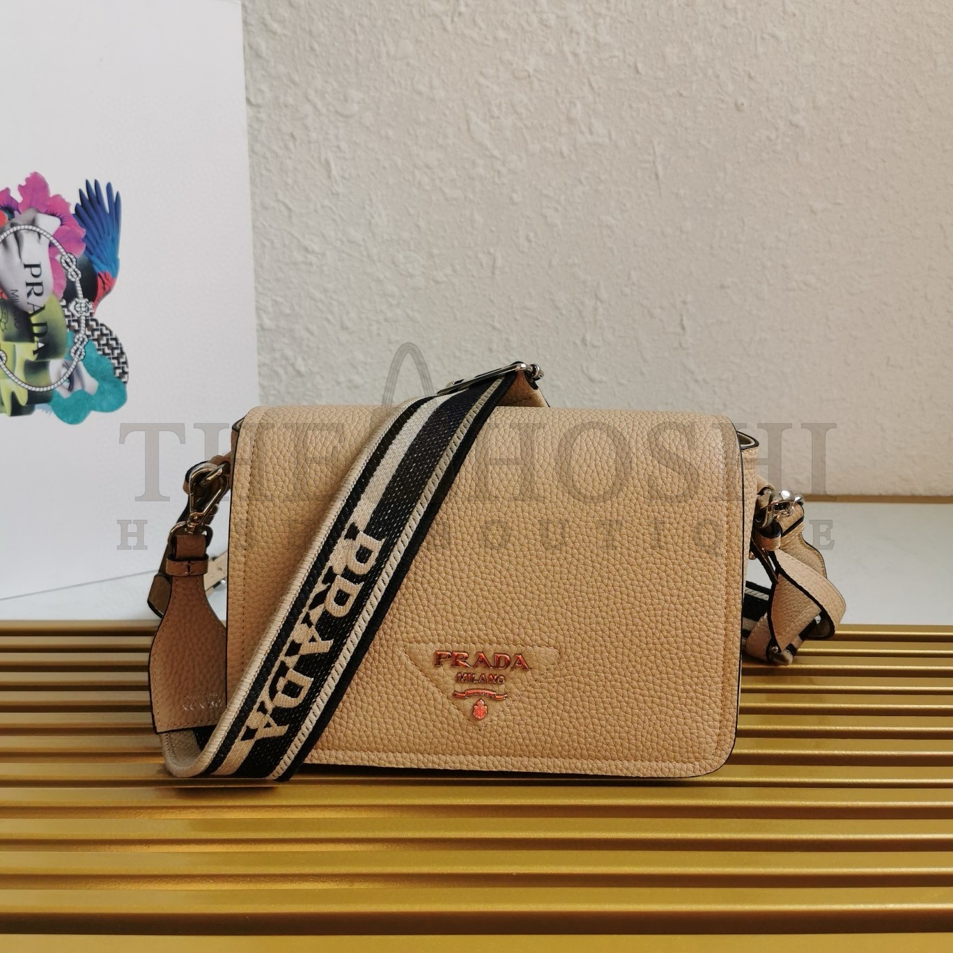 Pra*a Flap Shoulder Bag in Sand Grained Leather Master Quality