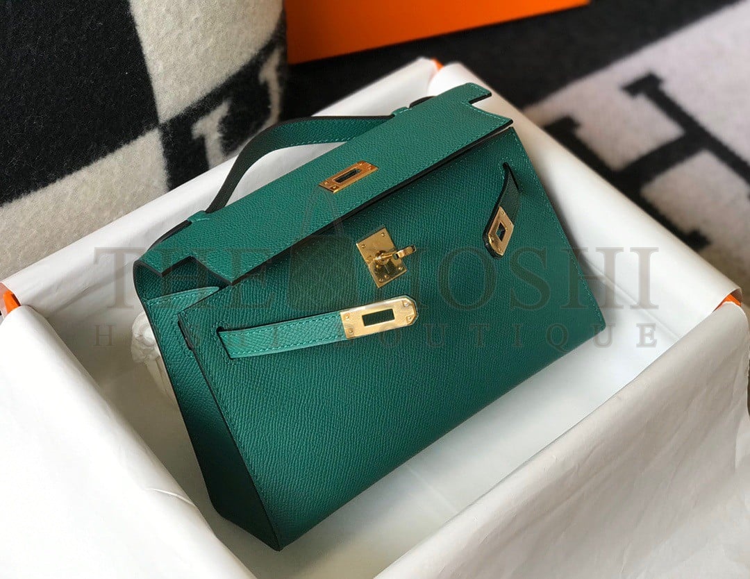 H**me5 Kelly Pochette Clutch Bag In Malachite Epsom Leather Master Quality