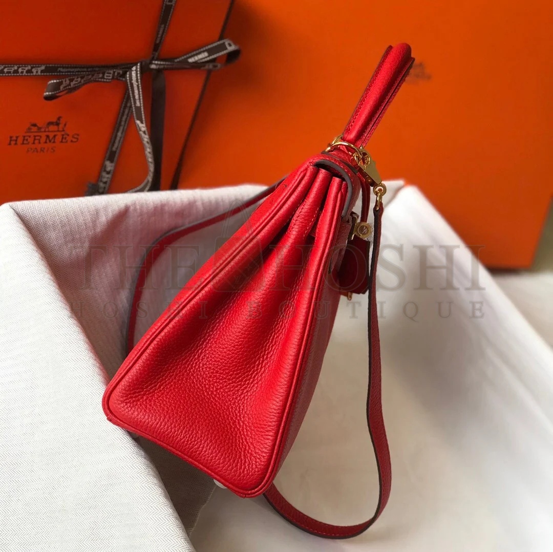 H**me5 Kelly 28cm Retourne Bag in Red Clemence Leather GHW Master Quality