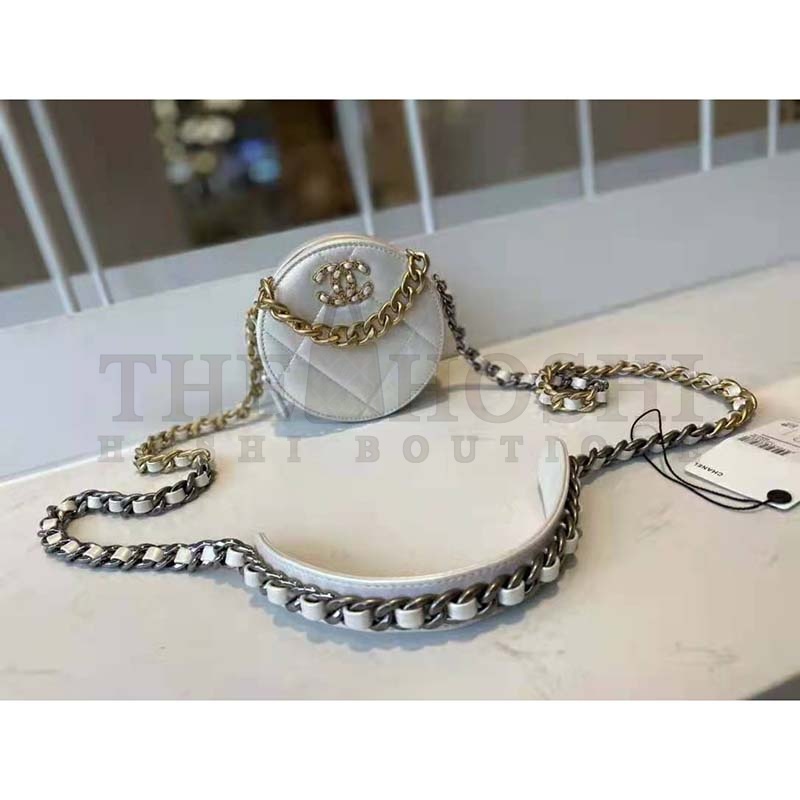 Ch**el Women Ch**el 19 Clutch with Chain Lambskin Gold Silver-Tone Ruthenium White Master Quality