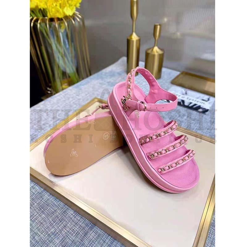 Ch**el Women Sandals Calfskin Red 5 mm Heel Master Quality