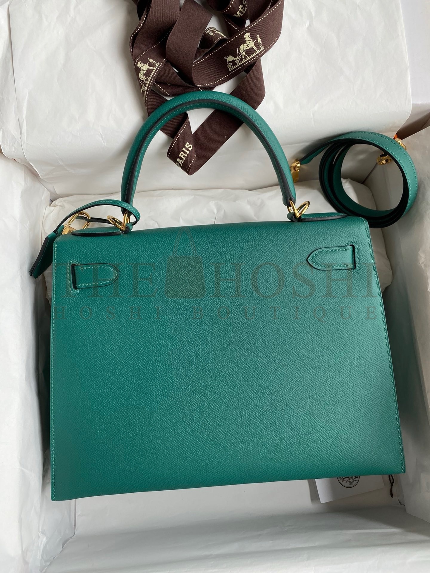 H**me5 Kelly Sellier 32 Handmade Bag in Malachite Epsom Calfskin Master Quality