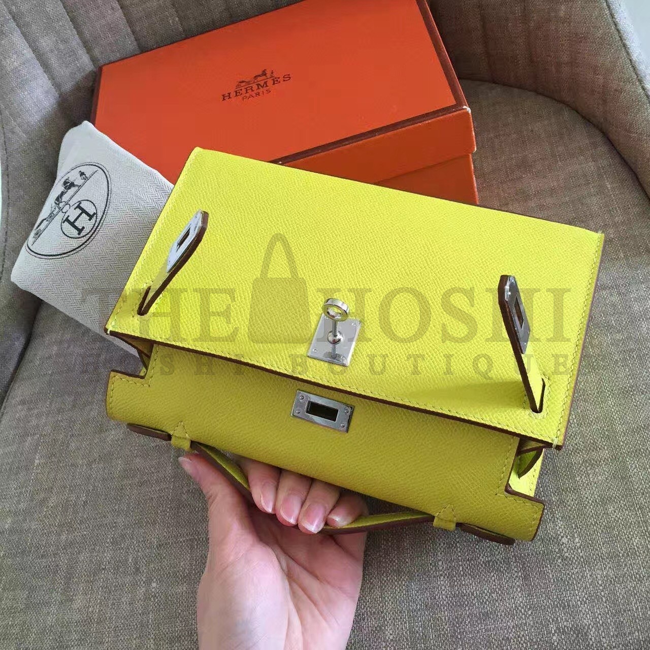 H**me5 Yellow Kelly Pochette Epsom Handmade Bag Master Quality