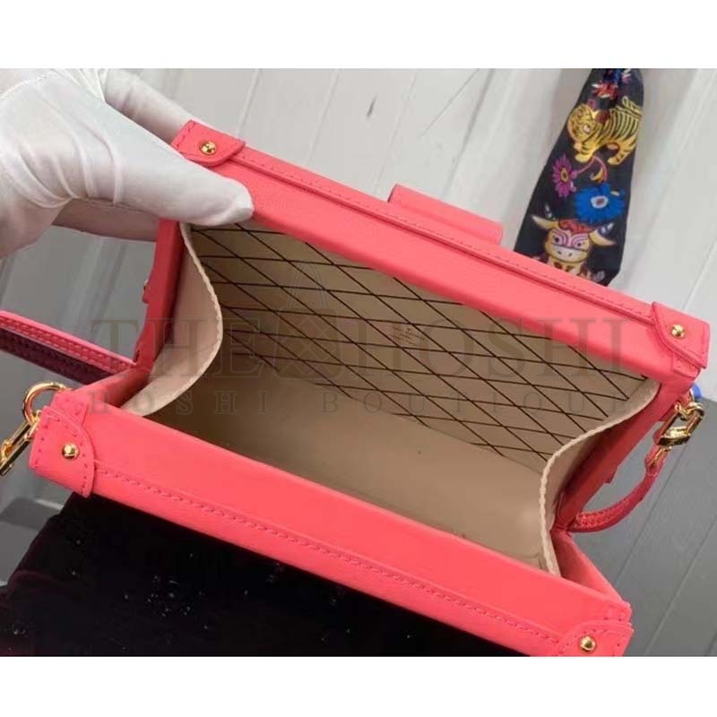 L0vis Vvtt0n LV Women Petite Malle Handbag Fluo Pink Tufted Grained Calfskin Leather Master Quality