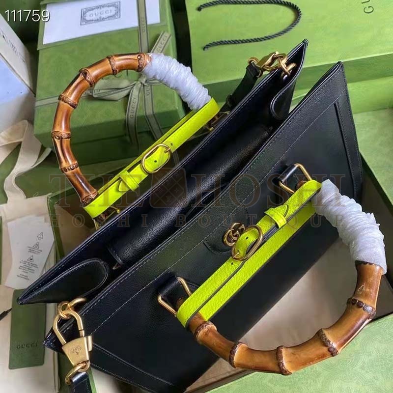Gvc*1 Women Gvc*1 Diana Medium Tote Bag Double G Black Leather Bamboo Handles Master Quality