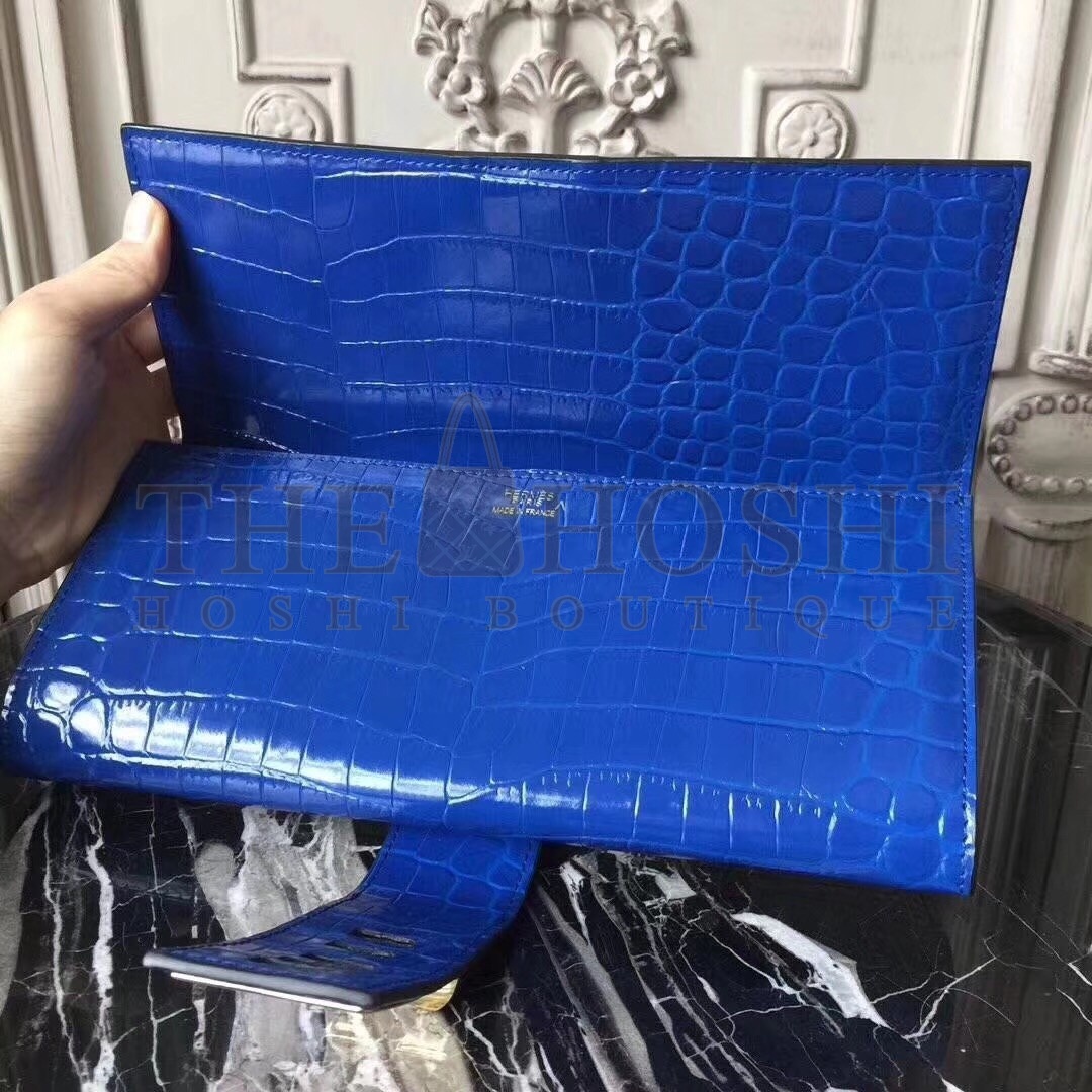 H**me5 Medor Clutch Bag In Blue Crocodile Leather Master Quality