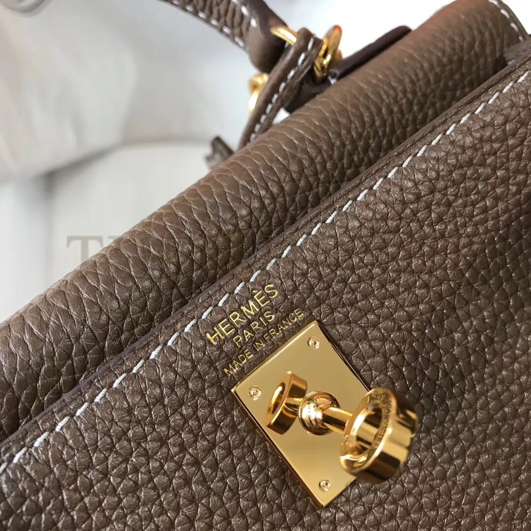 H**me5 Mini Kelly 20cm Bag In Taupe Clemence Leather Master Quality