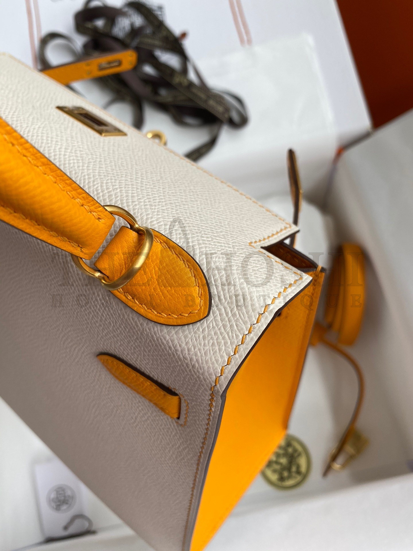 H**me5 Kelly Sellier 25 Bicolor Bag in Craie and Yellow Epsom Calfskin Master Quality