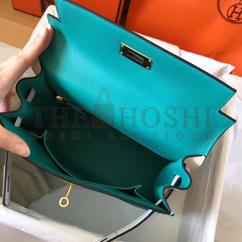 H**me5 Bicolor Epsom Kelly 28cm Malachite Handmade Bag Master Quality