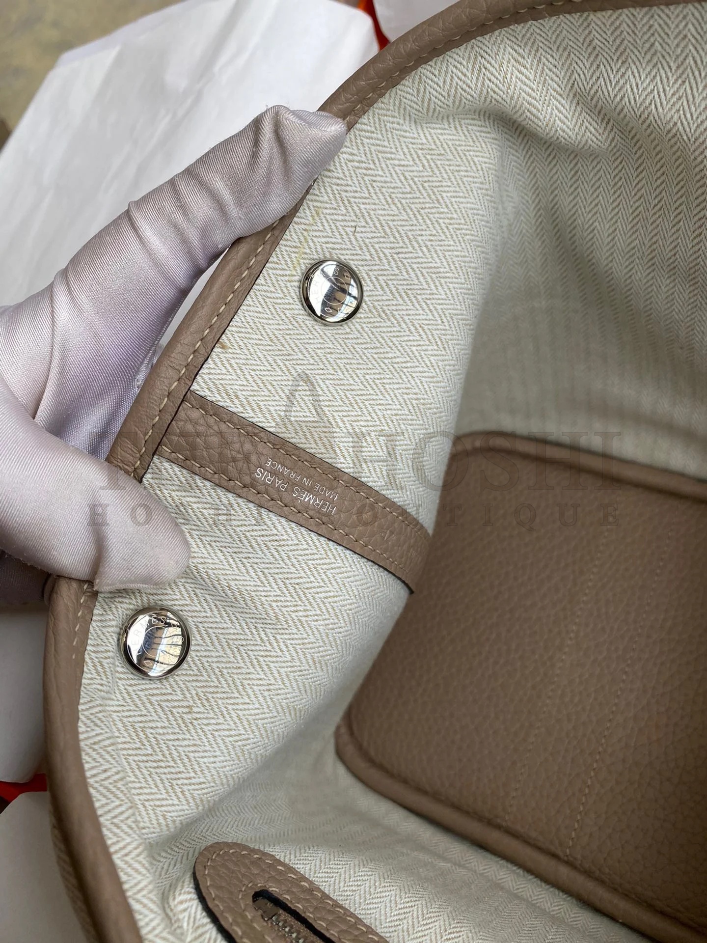 H**me5 Garden Party 30 Handmade Bag in Toile and Tourterelle Leather Master Quality