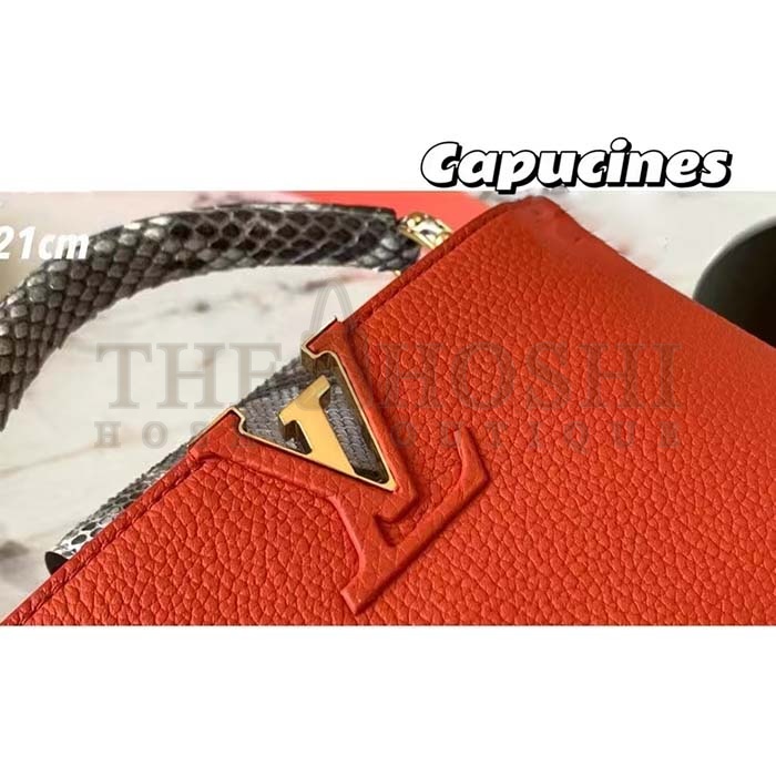 L0vis Vvtt0n LV Women Capucines Mini Handbag Orange Taurillon Leather Python Skin Master Quality