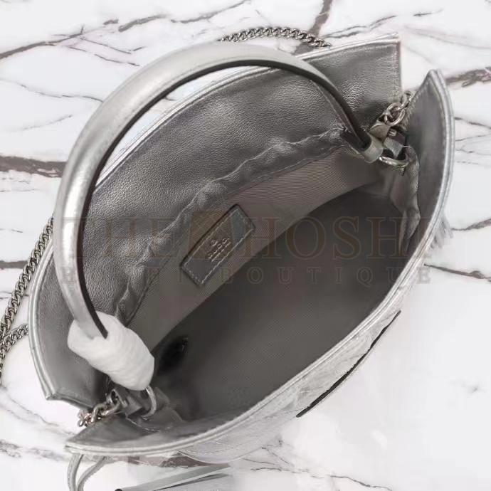 Gvc*1 Women GG Blondie Mini Bucket Bag Silver Metallic Leather Master Quality
