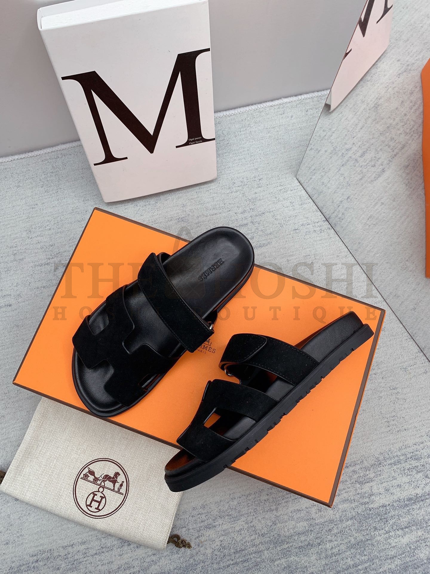 H**me5 Chypre Sandals in Black Suede Calfskin Master Quality