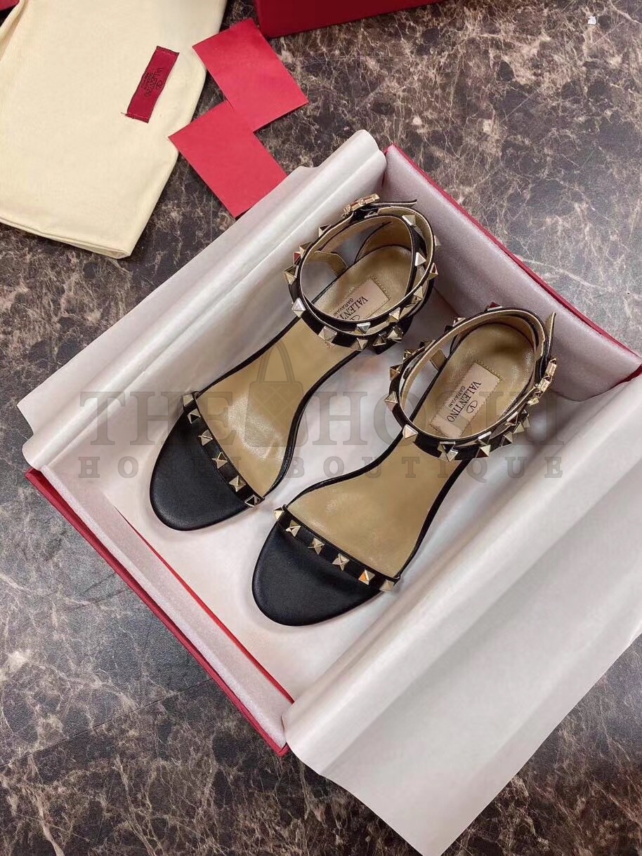 Va1e*ntin0 Rockstud Sandals 60mm In Black Calfskin Master Quality
