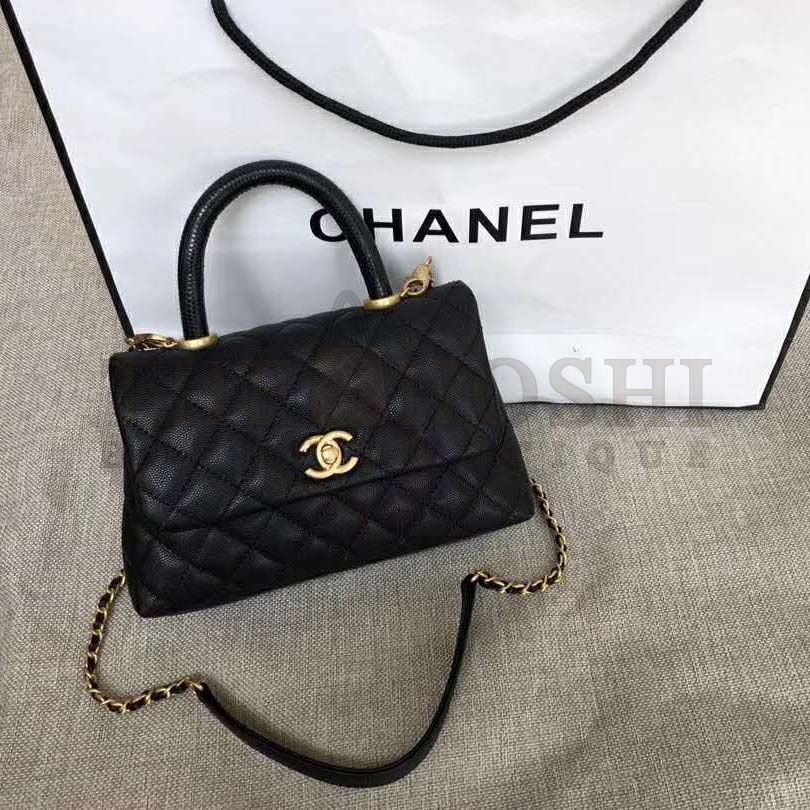 Ch**el Women Small Flap Bag with Top Handle Grained Calfskin-Black Master Quality