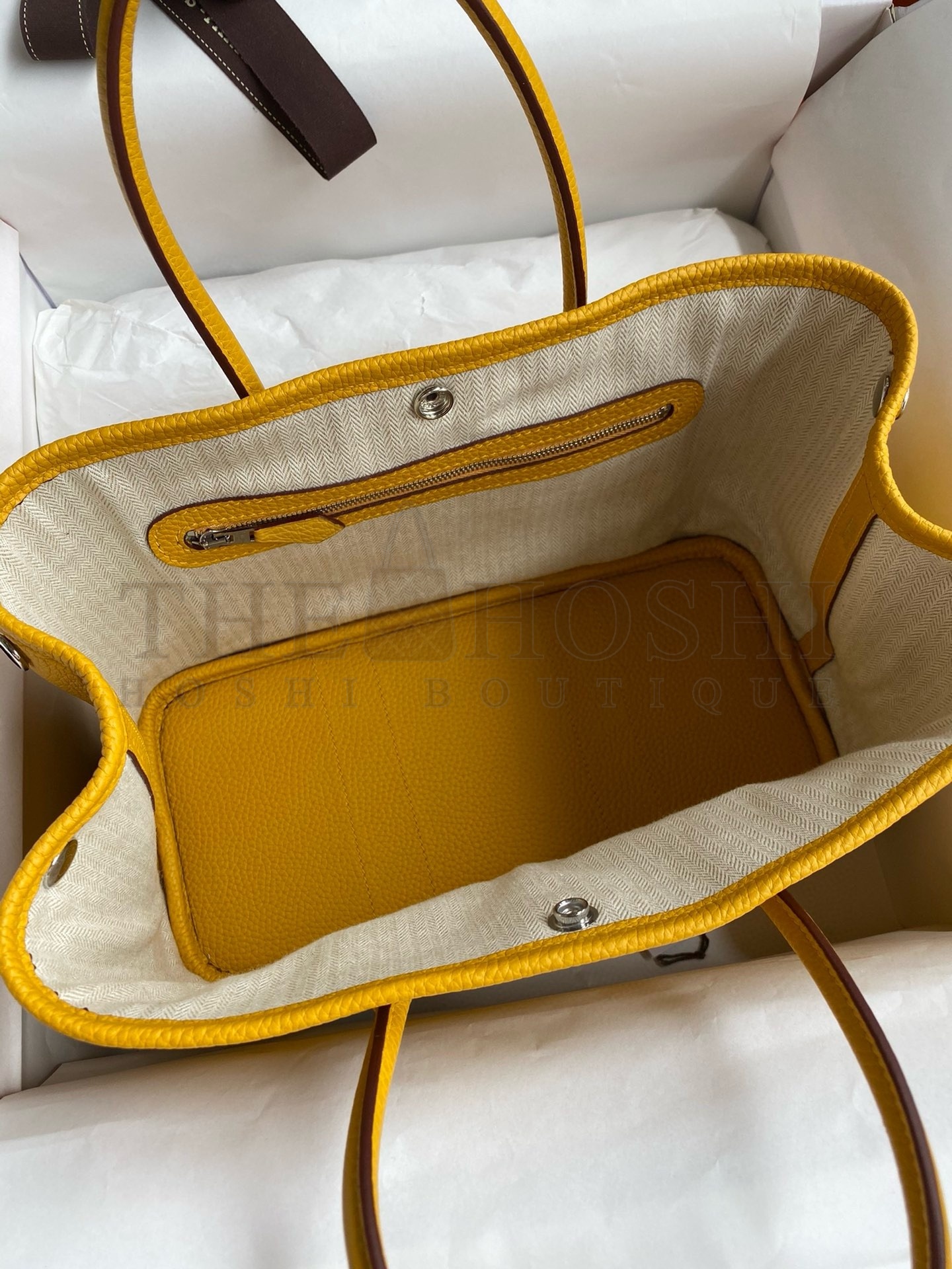 H**me5 Garden Party 30 Handmade Bag in Jaune Ambre Clemence Leather Master Quality