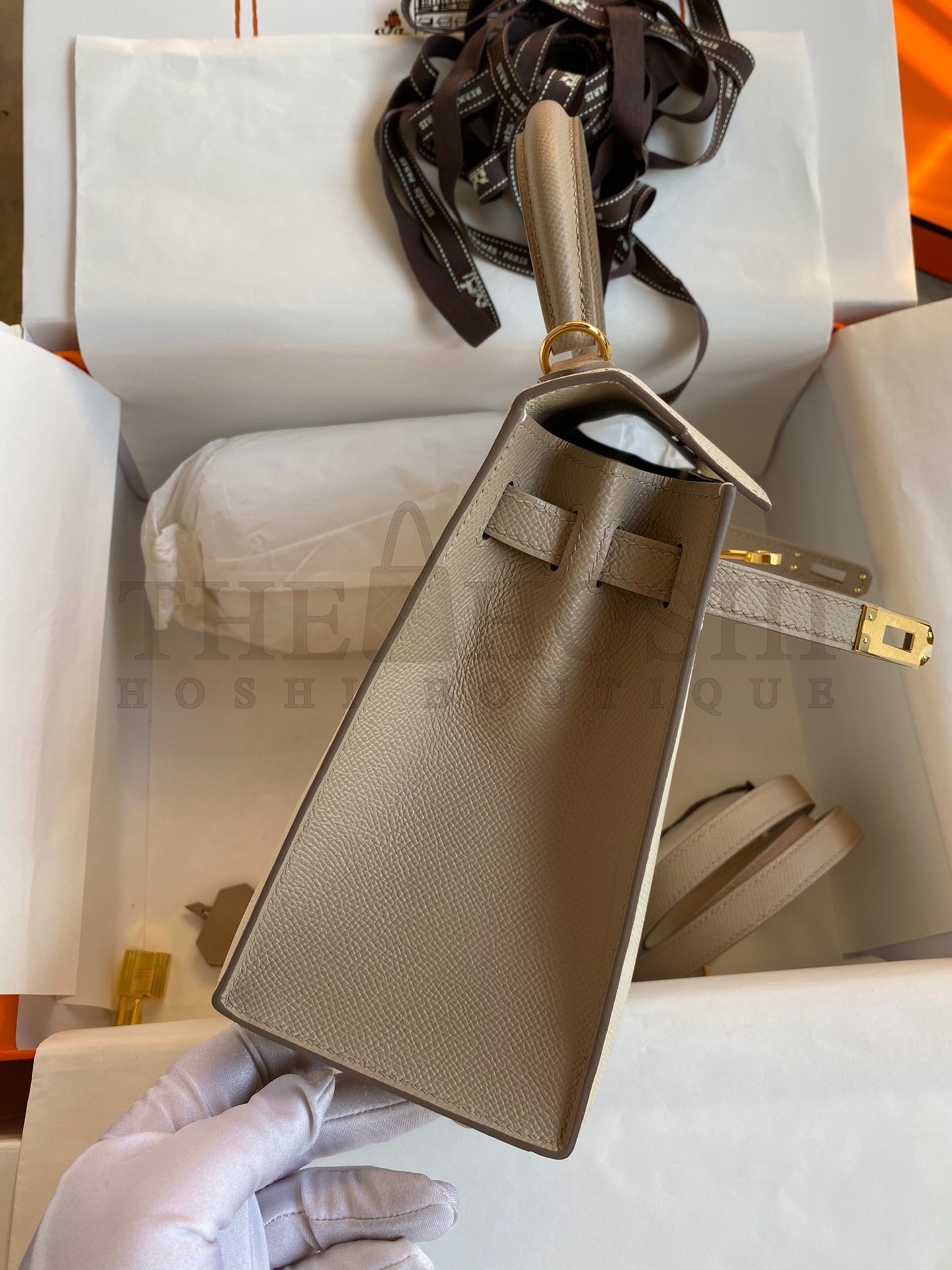 H**me5 Kelly Sellier 25 Bicolor Bag in Craie and Trench Epsom Calfskin Master Quality