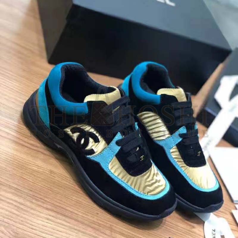 Ch**el Women Velvet Calfskin &amp; Mixed Fibers Sneakers-Gold Master Quality