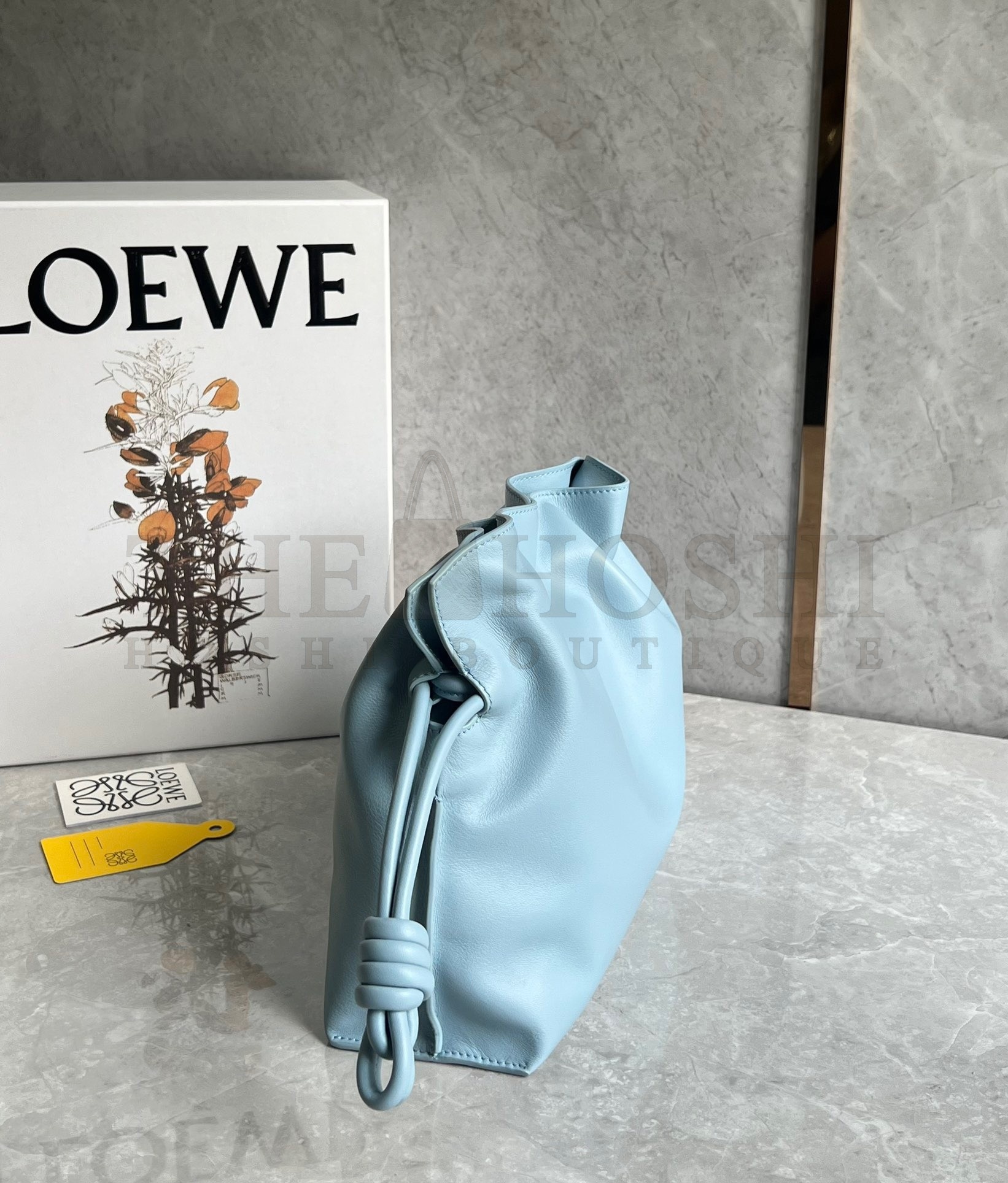 L0ew* Flamenco Clutch Bag In Dusty Blue Calfskin Master Quality