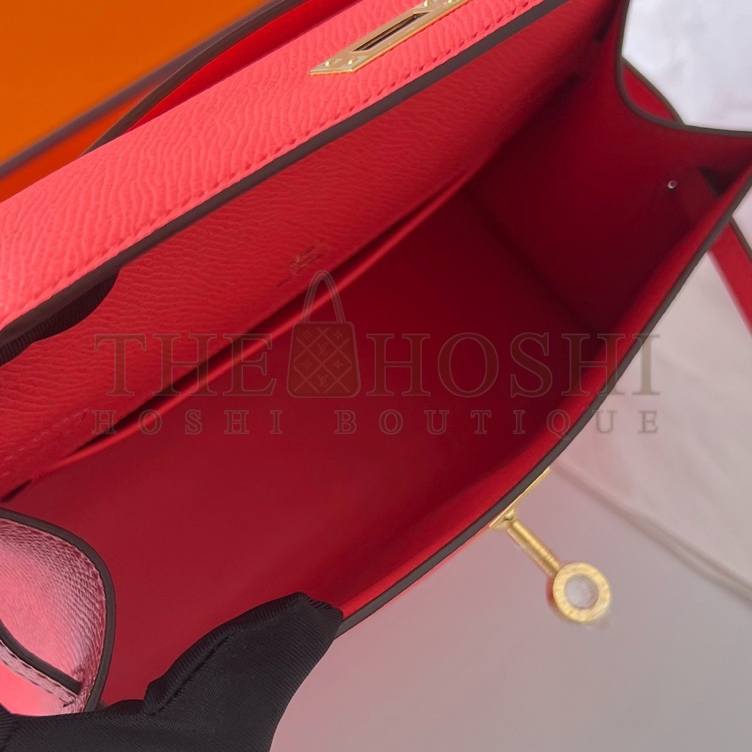 H**me5 Kelly Pochette Handmade Bag In Rose Texas Epsom Calfskin Master Quality