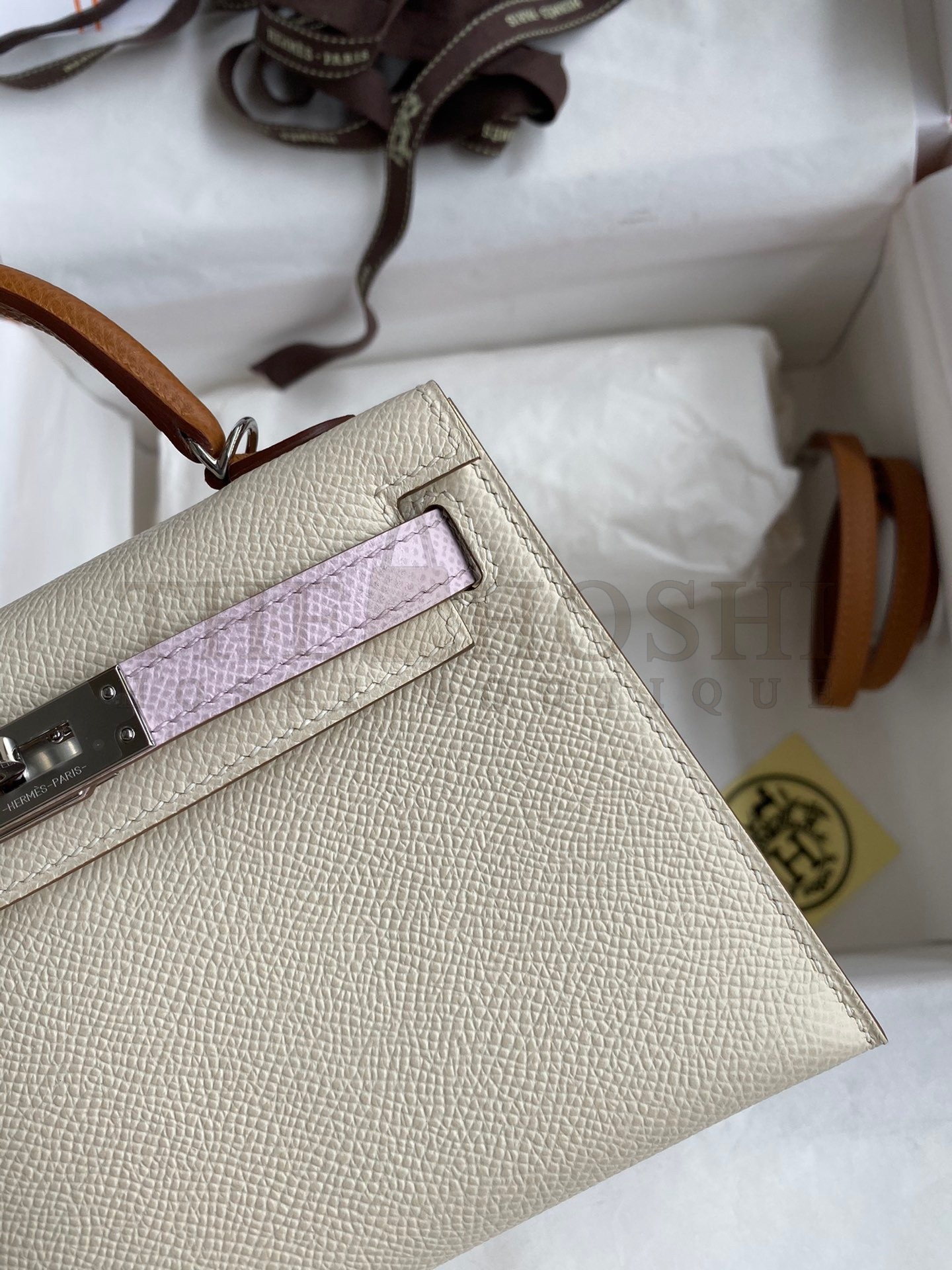 H**me5 HSS Kelly Mini II Sellier Tri-color Bag In Craie/Pink/Gold Epsom Calfskin Master Quality