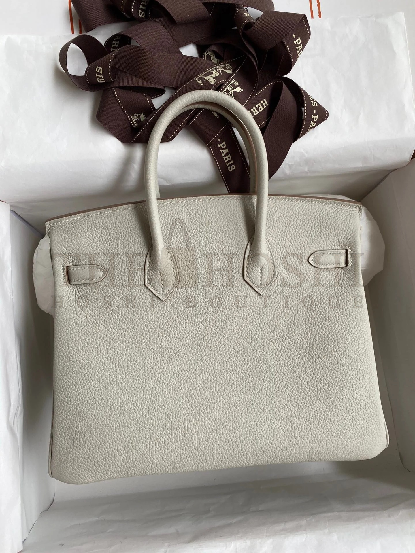 H**me5 Birkin 25 Retourne Handmade Bag In Pearl Grey Clemence Leather Master Quality