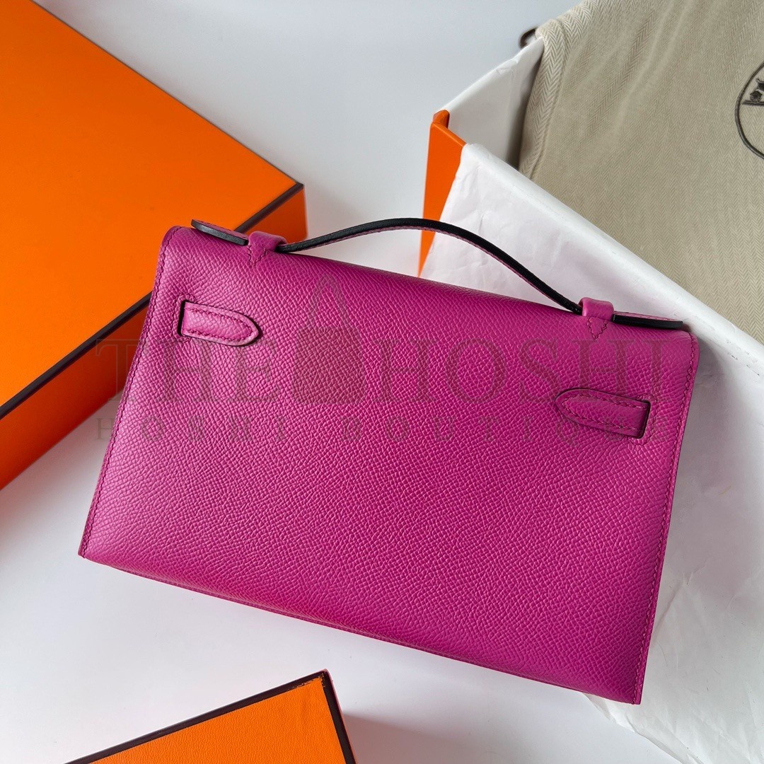 H**me5 Kelly Pochette Handmade Bag In Rose Purple Epsom Calfskin Master Quality