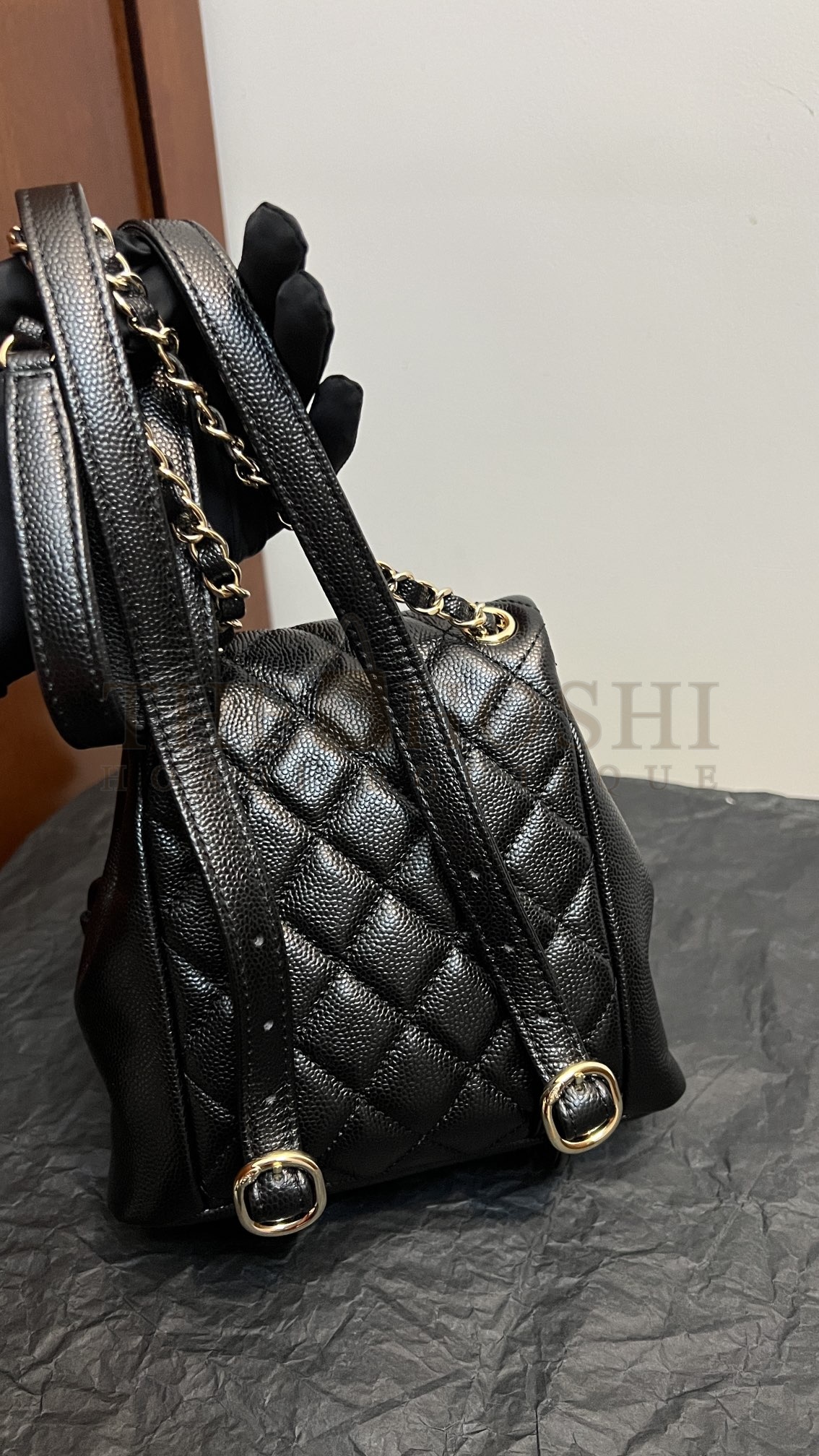 Calfskin Quilted Mini Duma Pockets Drawstring Backpack Black Ch**el Master Quality