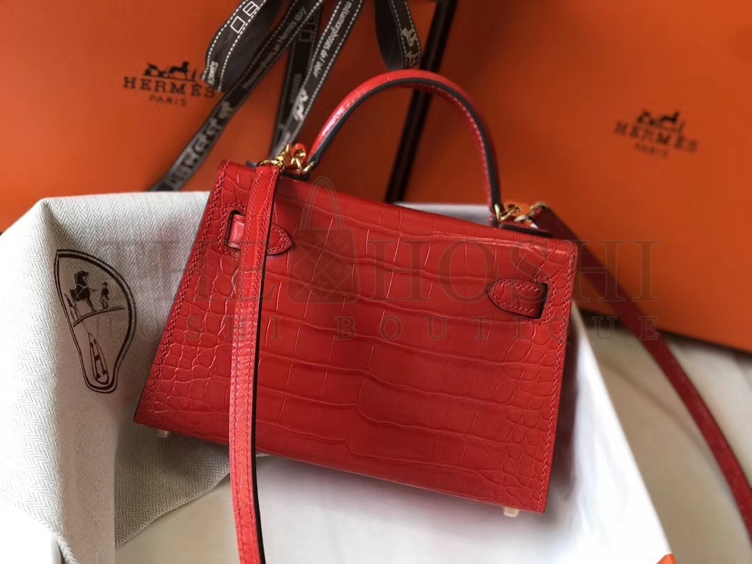 H**me5 Kelly Mini II Bag In Red Crocodile Embossed Leather Master Quality