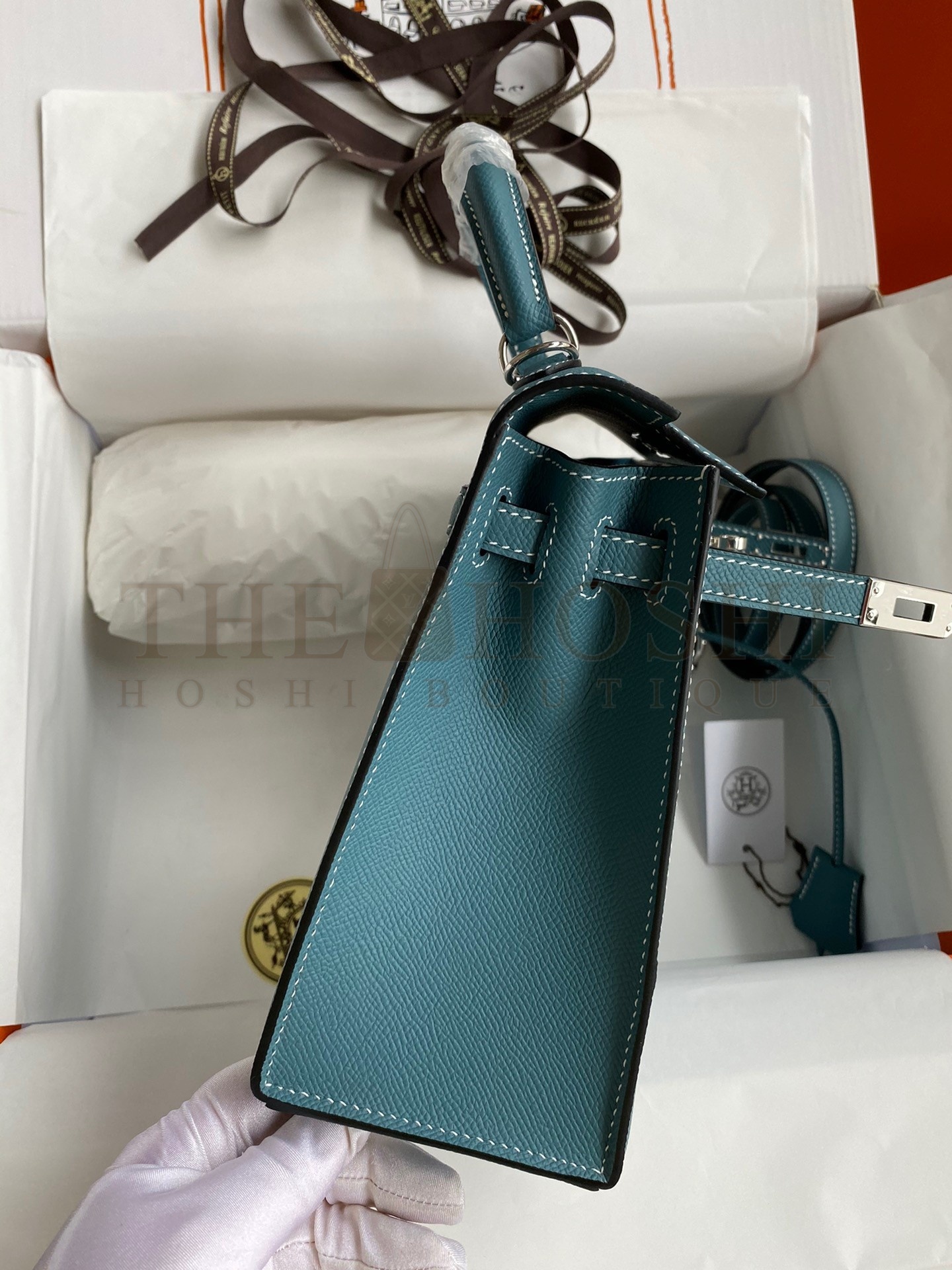 H**me5 Epsom Kelly 25cm Sellier Handmade Blue Jean Bag Master Quality