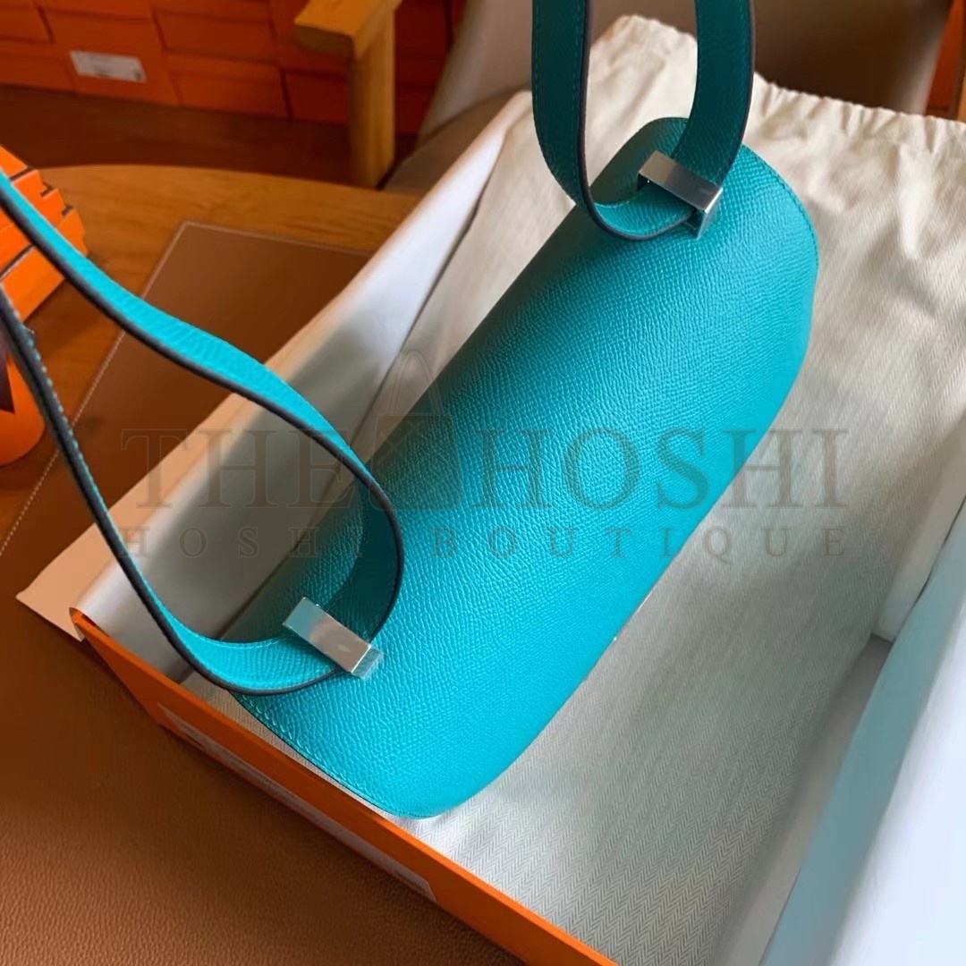 H**me5 Constance Enamel 18 Handmade Bag In Blue Paon Epsom Calfskin Master Quality