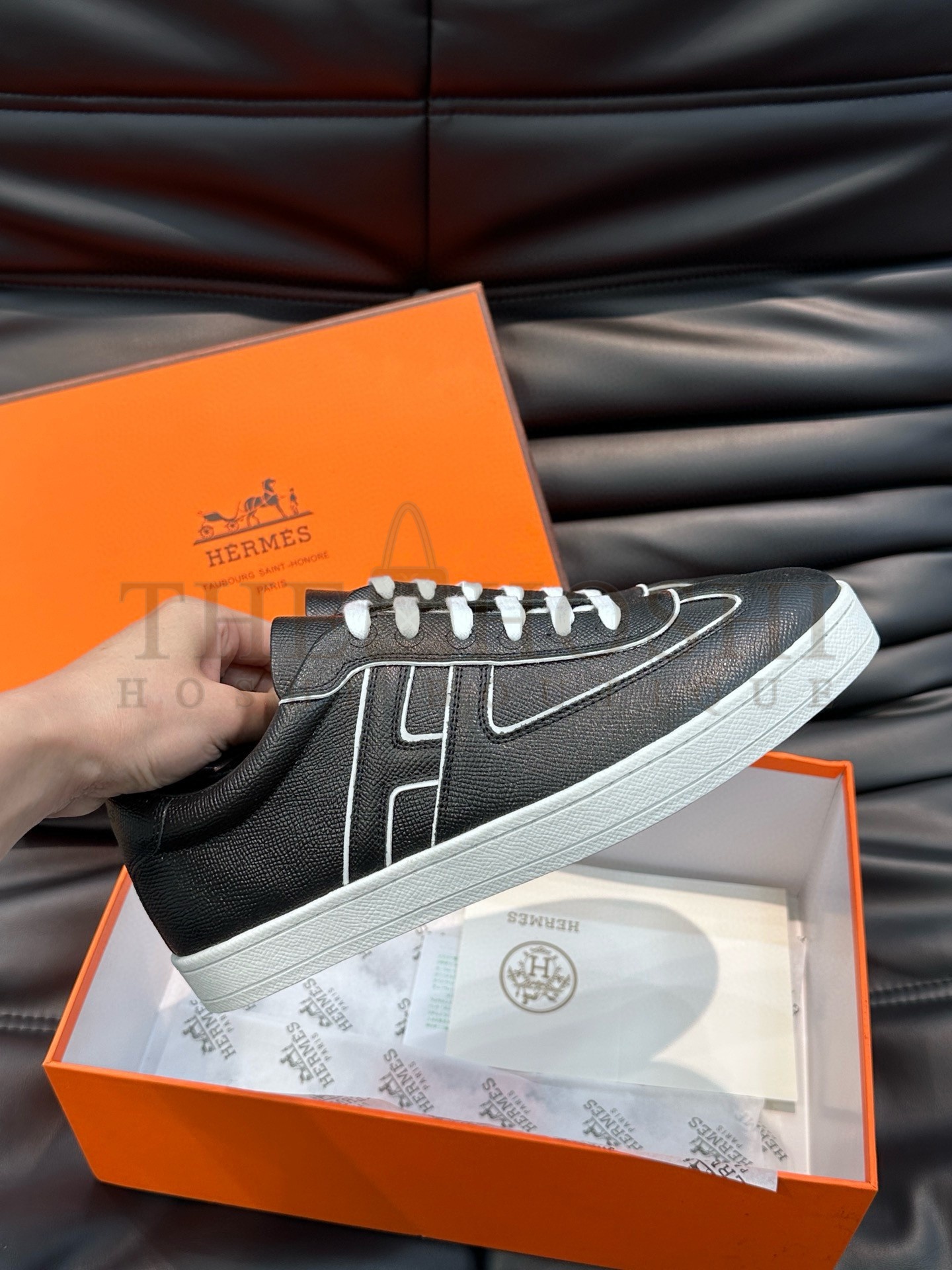 H**me5 Boomerang Sneakers In Black Epsom Calfskin Master Quality