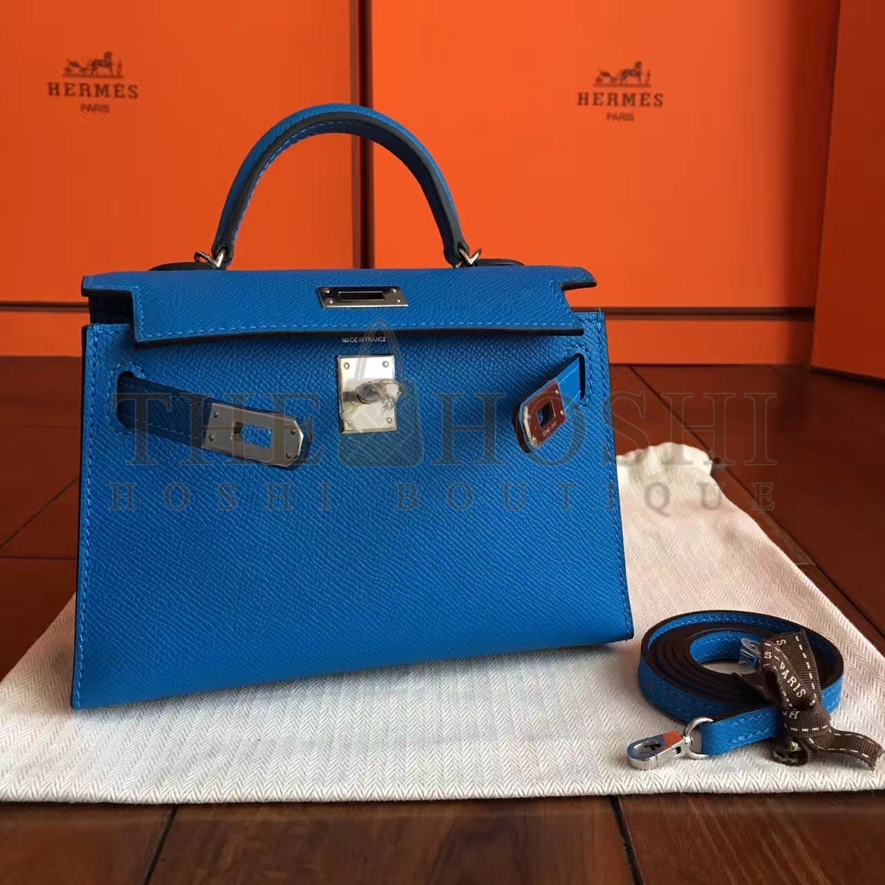 H**me5 Blue Izmir Epsom Kelly Mini II Handmade Bag Master Quality