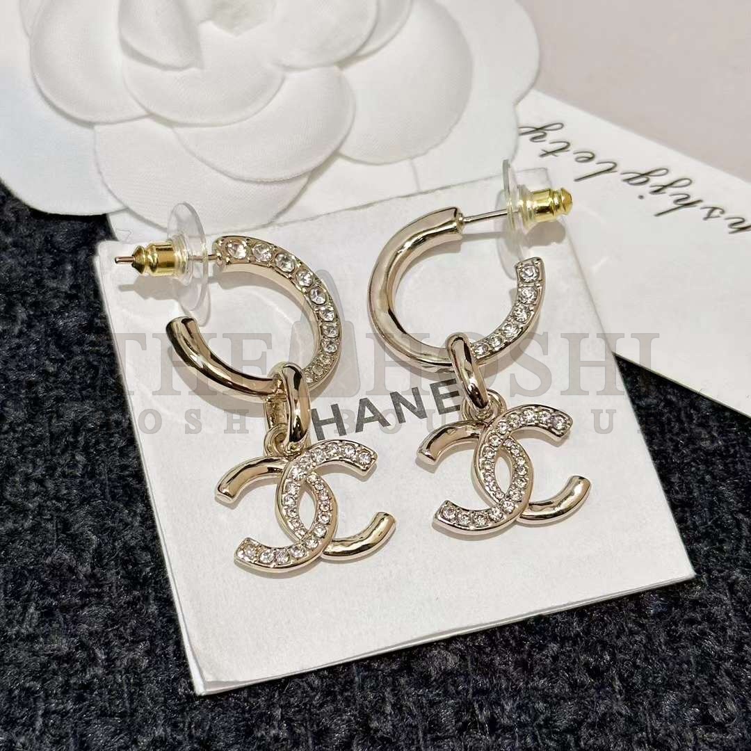 Ch**el Women CC Pendant Earrings Metal Strass Gold Crystal Master Quality