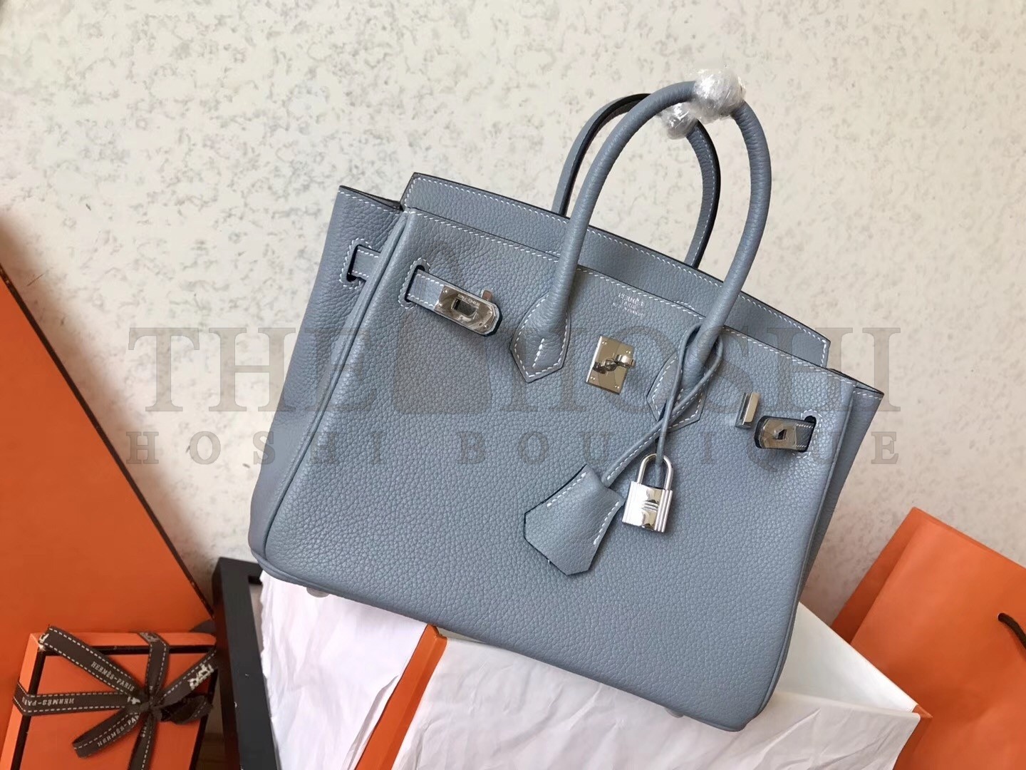 H**me5 Blue Lin Birkin 25cm Clemence Handmade Bag Master Quality
