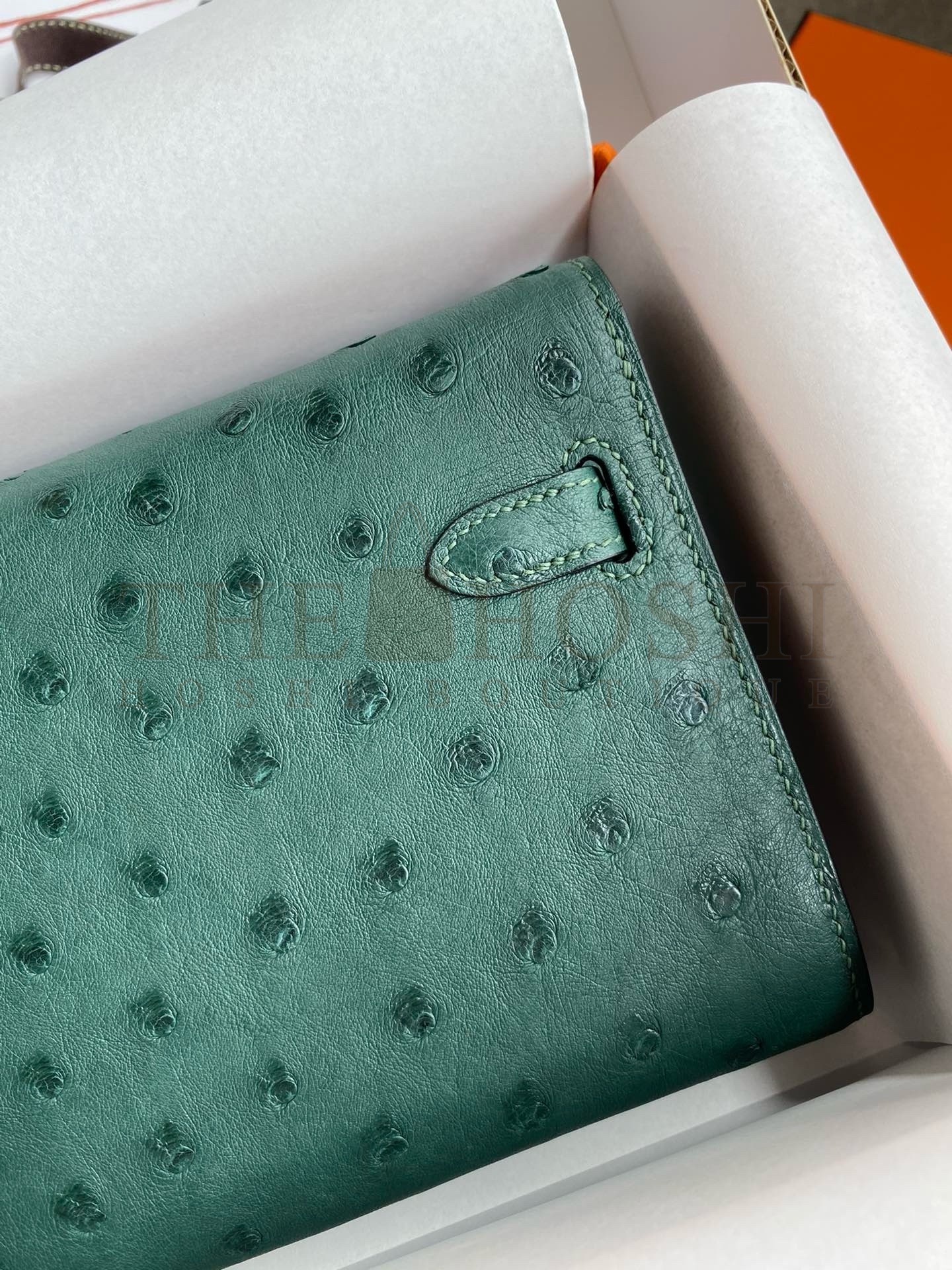 H**me5 Kelly Classique To Go Wallet in Malachite Ostrich Leather Master Quality